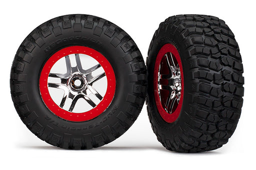 Traxxas 6873A BF Goodrich T/A KM2 S1 Tires and Wheels Red and Chrome Slash 2WD Rear 4x4 F&R