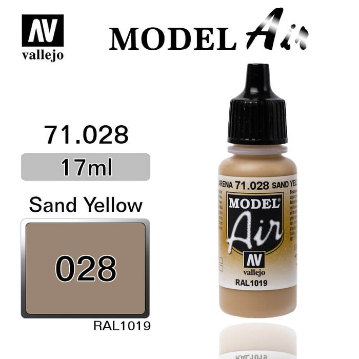 Vallejo 71.028 Model Air Acrylic Airbrush Paint Sand Yellow 17ml Bottl —  White Rose Hobbies