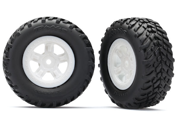 Traxxas 7674X Assembled Tires and White Wheels for 1/16 Latrax Prerunner