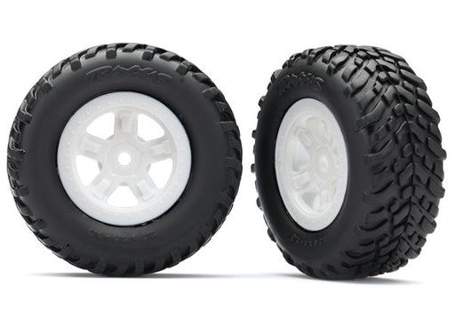 Traxxas 7674X Assembled Tires and White Wheels for 1/16 Latrax Prerunner