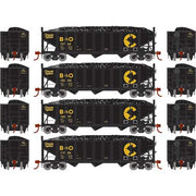 Athearn 15155 HO Scale 40' 3 Bay Ribbed Hopper with Load Chessie System B&O 4 Pack #2