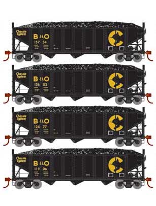 Athearn 15155 HO Scale 40' 3 Bay Ribbed Hopper with Load Chessie System B&O 4 Pack #2