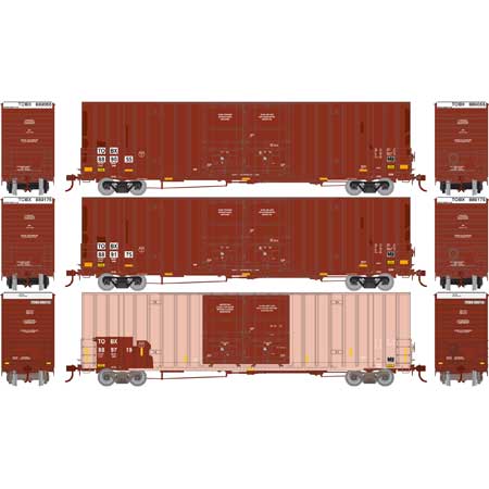 Athearn 75256 HO Scale 60' Gunderson High Cube Boxcar TTX TOBX 3 Pack