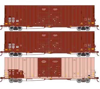 Athearn 75256 HO Scale 60' Gunderson High Cube Boxcar TTX TOBX 3 Pack