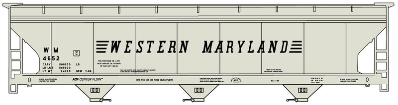 Accurail 2113 HO Scale ACF 3 Bay Covered Hopper Western Maryland WM 4652 Kit