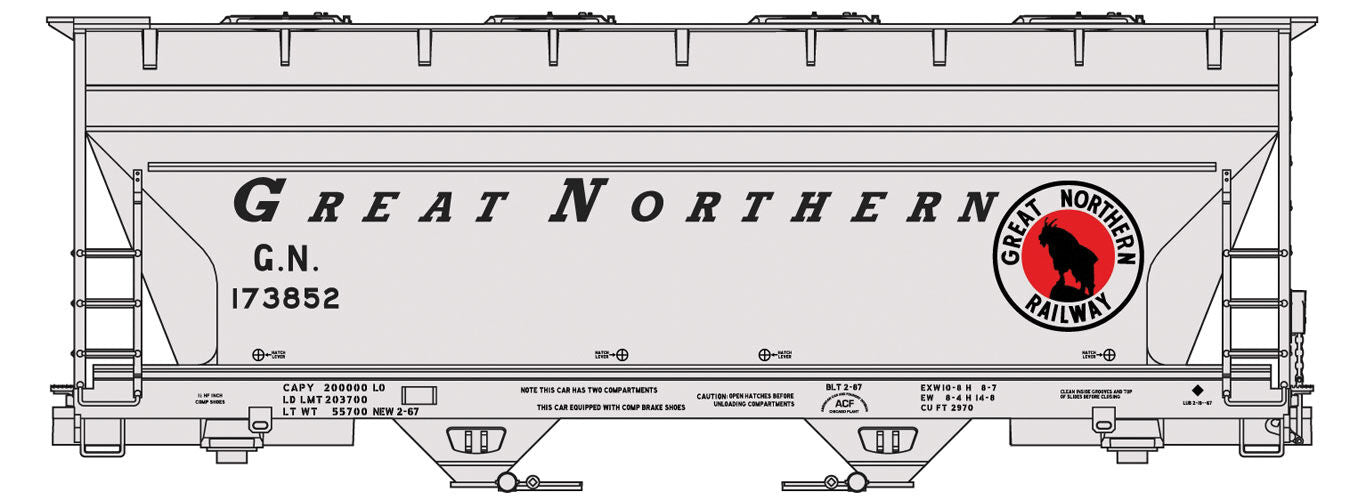 Accurail 2203 HO ACF 2-Bay Covered Hopper Great Northern GN 173852 Kit