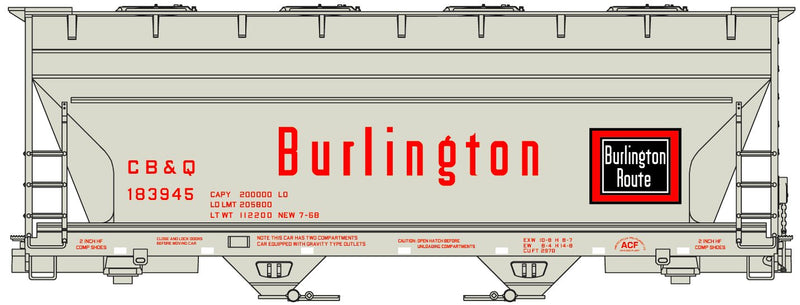 Accurail 2208 HO ACF 2-Bay Covered Hopper Burlington CB&Q 183945 Kit