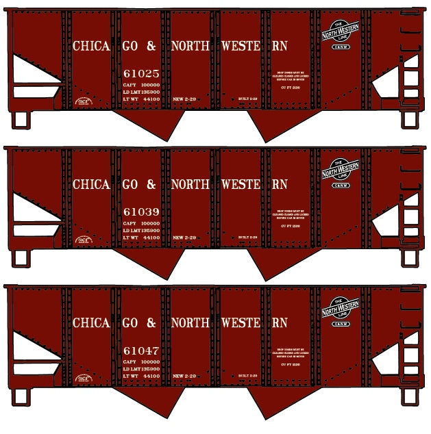 Accurail 24254 HO Scale USRA 55 Ton 2 Bay Open Hopper Kit 3 Pack CNW - NOS