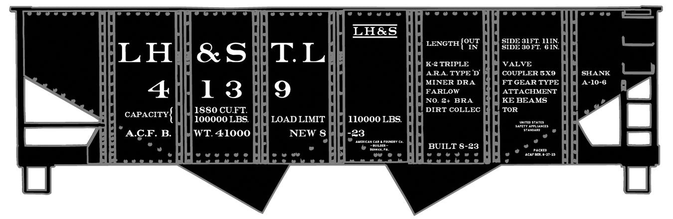 Accurail 2437 HO Scale USRA Twin Hopper Louisville Henderson & St. Louis LH&Stl Kit