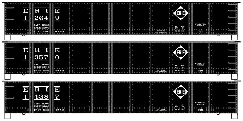 Accurail 37554 HO Scale 41' AAR Steel Gondola Kit 3 Pack Erie - NOS