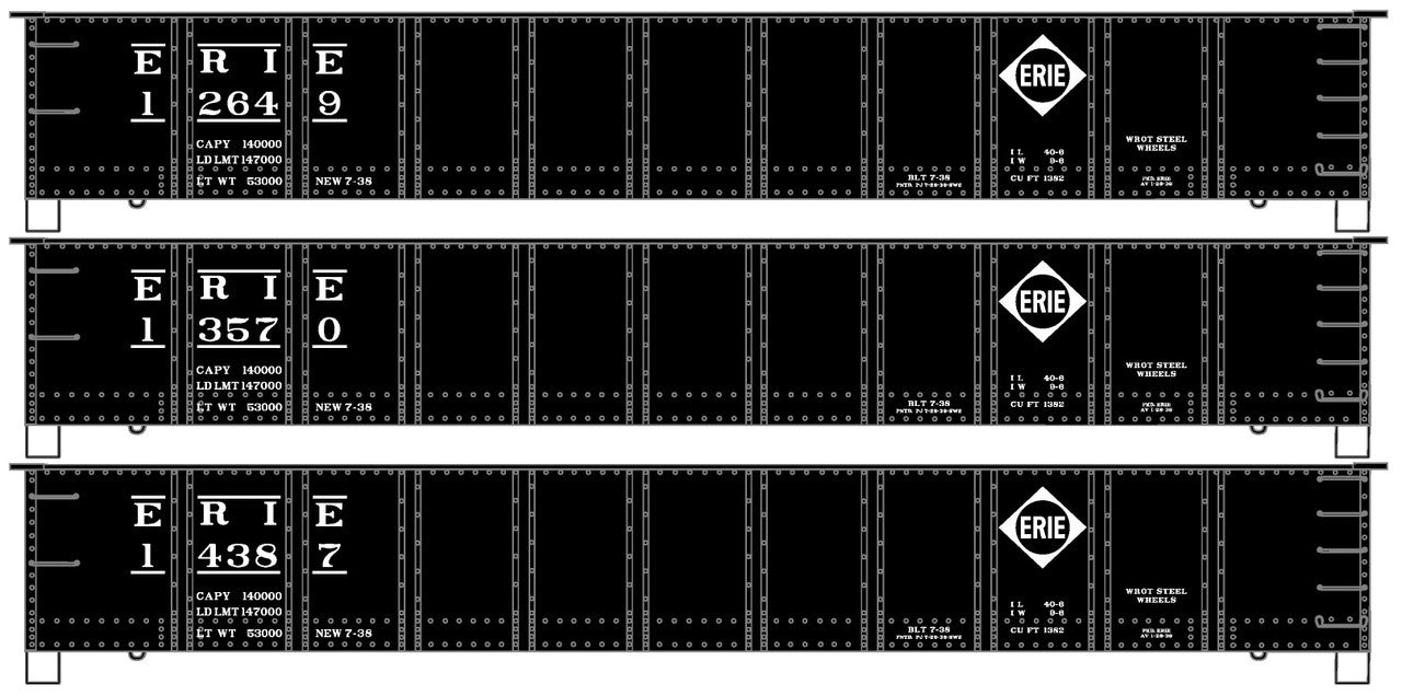 Accurail 37554 HO Scale 41' AAR Steel Gondola Kit 3 Pack Erie - NOS