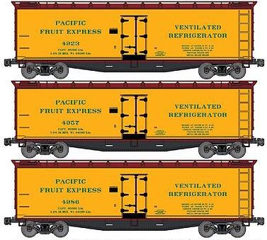 Accurail 48474 HO Scale 40' Wood Reefer Kit 3 Pack Pacific Fruit Express - NOS