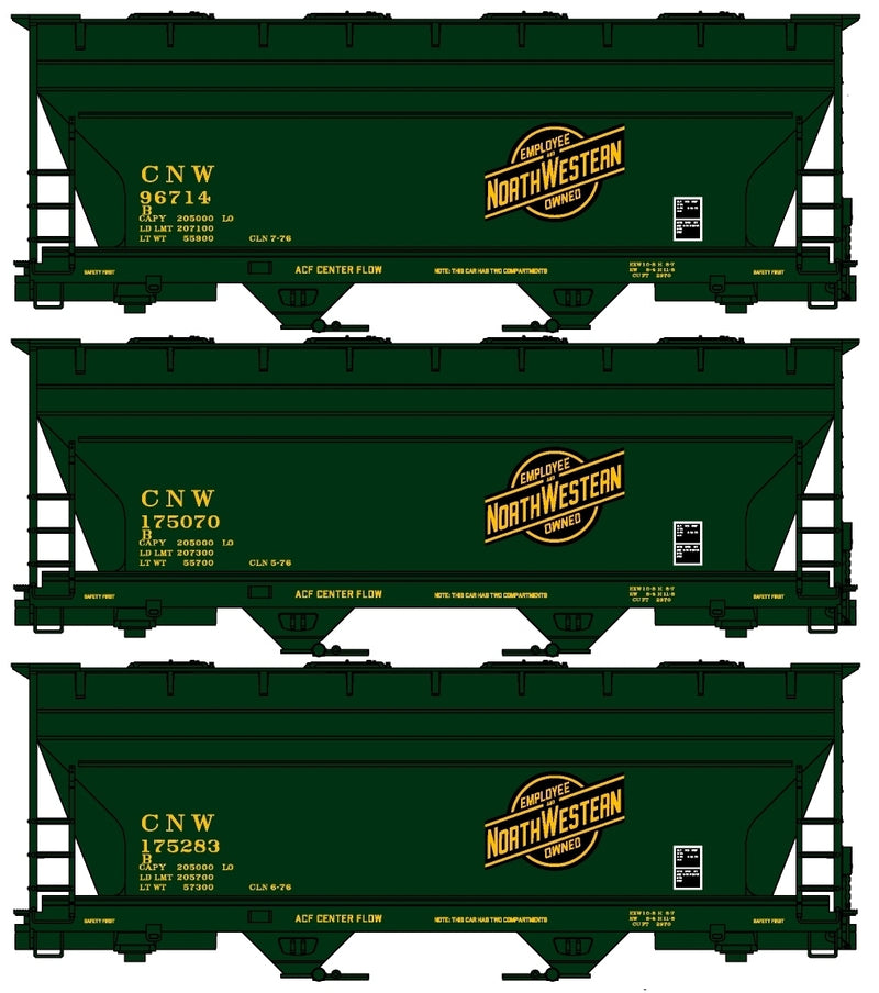 Accurail 8132 HO ACF 2-Bay Covered Hopper Chicago NorthWestern CNW Kit 3 Pack