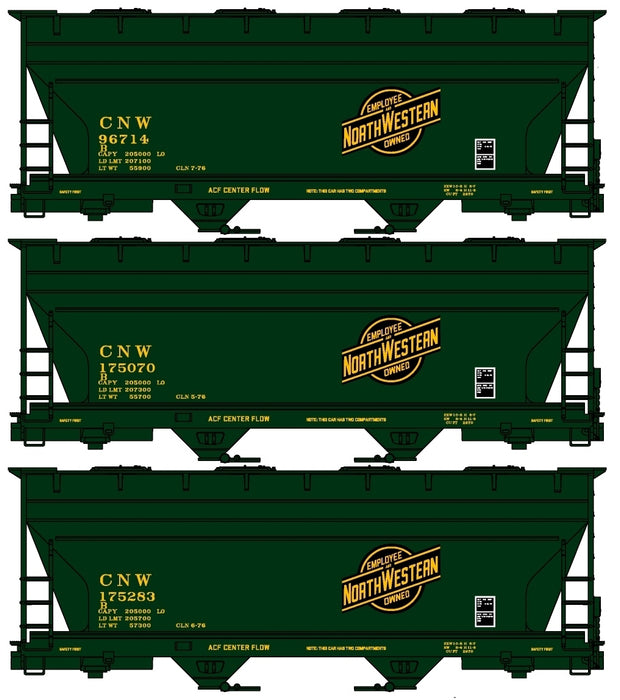 Accurail 8132 HO ACF 2-Bay Covered Hopper Chicago NorthWestern CNW Kit 3 Pack