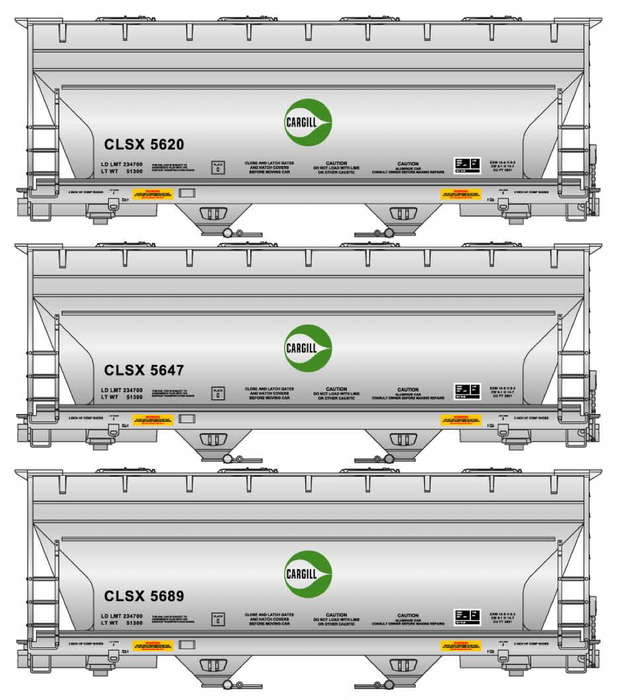 Accurail 8155 HO Scale ACF Aluminum Covered Hopper Kit Cargill CLSX 3 Pack