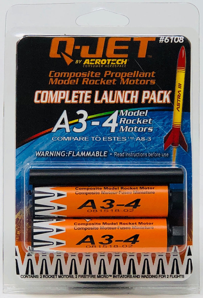 AeroTech 6108 Q-Jet Black Max Composite Model Rocket Motor - A3-4FJ 2 Pack (Ships USPS Ground)