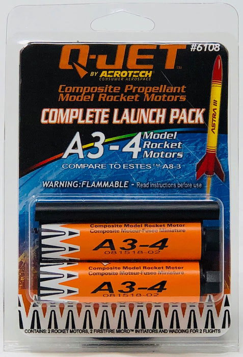 AeroTech 6108 Q-Jet Black Max Composite Model Rocket Motor - A3-4FJ 2 Pack (Ships USPS Ground)