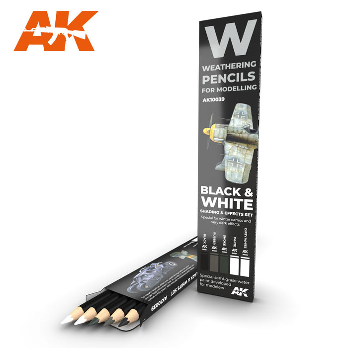 AK Interactive 10039 Weathering Pencils Black and White Shading 5 Color Set
