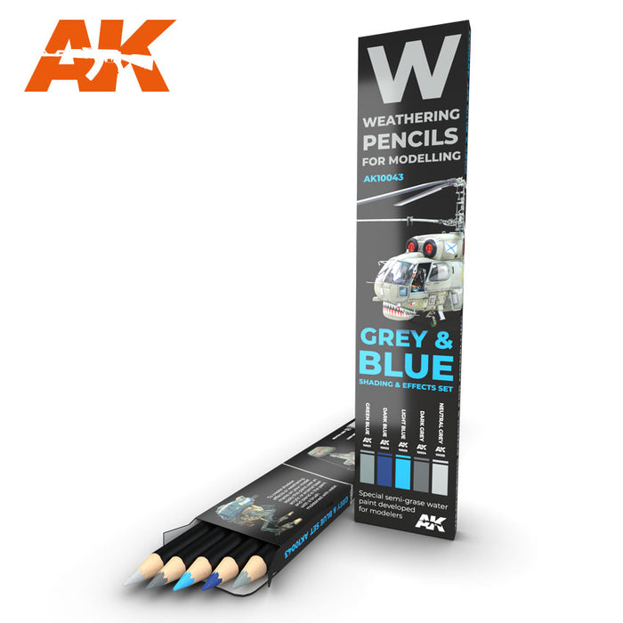 AK Interactive 10043 Weathering Pencils Grey and Blue Shading Effects 5 Color Set