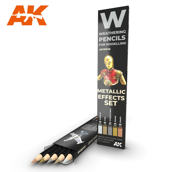 AK Interactive 10046 Weathering Metallic Effects 5 Color Set