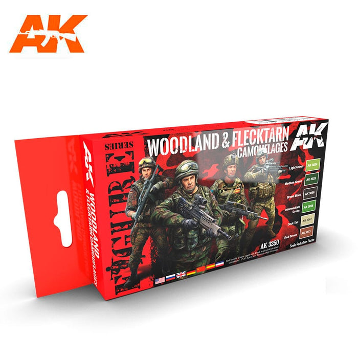 AK Interactive 3250 Figure Series: Woodland & Flecktarn Camouflage Acrylic Paint Set (6 Colors)