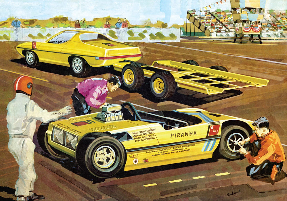 amt 1113 1/25 Piranha Drag Team Dragster Tow Car Trailer