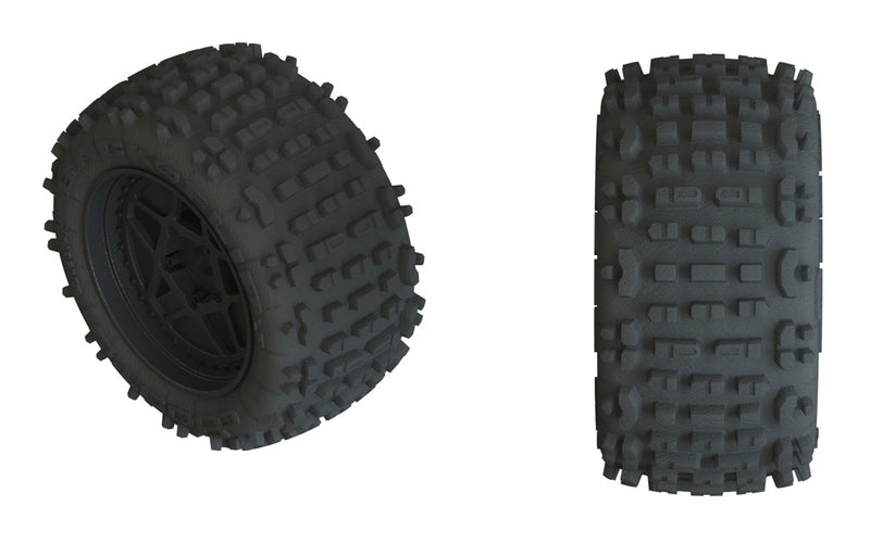 ARRMA AR550050 DBoots Backflip 4s Monster Truck Tires Mounted on Black 3.8 17mm Hex Wheels 2 Pack
