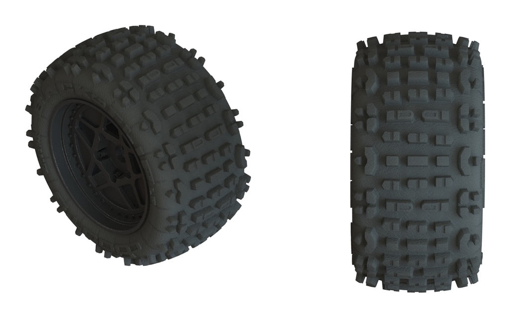 ARRMA AR550050 DBoots Backflip 4s Monster Truck Tires Mounted on Black 3.8 17mm Hex Wheels 2 Pack