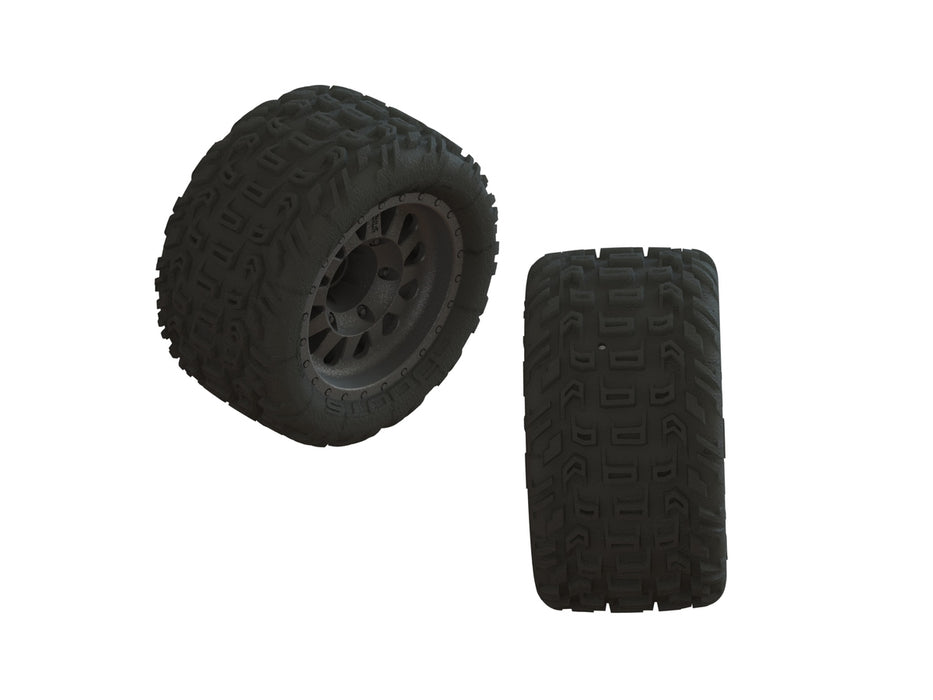 ARRMA ARA550091 deBoots Katar MT Tires Mounted on Black Wheels for Vorteks 4x4 3S and Other with 14m
