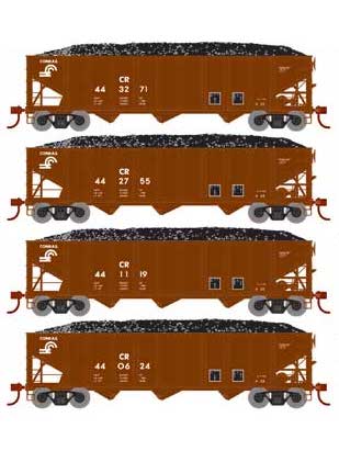 Athearn 15152 HO Scale 40' 3 Bay Ribbed Hopper with Load Conrail CR 4 Pack #2