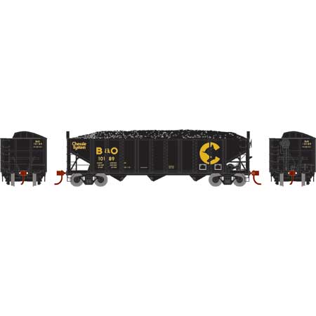 Athearn 15153 HO Scale 40' 3 Bay Ribbed Hopper with Load Chessie System B&O 10189