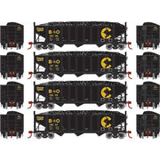 Athearn 15154 HO Scale 40' 3 Bay Ribbed Hopper with Load Chessie System B&O 4 Pack #1
