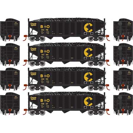 Athearn 15154 HO Scale 40' 3 Bay Ribbed Hopper with Load Chessie System B&O 4 Pack #1