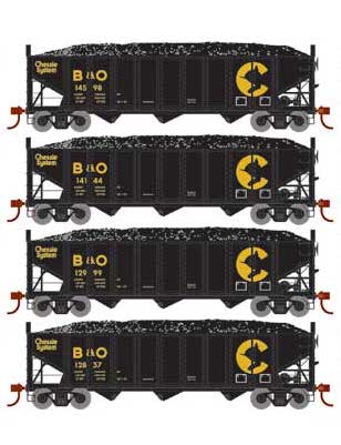 Athearn 15154 HO Scale 40' 3 Bay Ribbed Hopper with Load Chessie System B&O 4 Pack #1