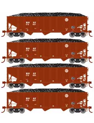 Athearn 15157 HO Scale 40' 3 Bay Ribbed Hopper with Load BNSF 4 Pack #1
