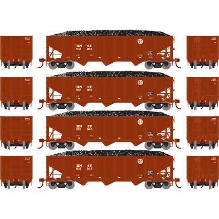 Athearn 15158 HO Scale 40' 3 Bay Ribbed Hopper with Load BNSF 4 Pack #2