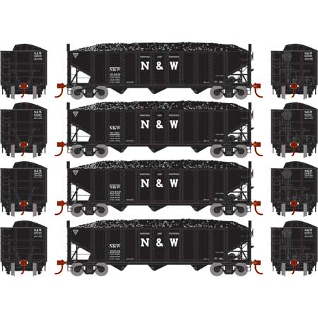 Athearn 15163 HO Scale 40' 3 Bay Ribbed Hopper with Load Norfolk & Western N&W 4 Pack #1