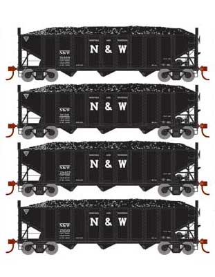Athearn 15163 HO Scale 40' 3 Bay Ribbed Hopper with Load Norfolk & Western N&W 4 Pack #1