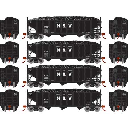 Athearn 15164 HO Scale 40' 3 Bay Ribbed Hopper with Load Norfolk & Western N&W 4 Pack #2
