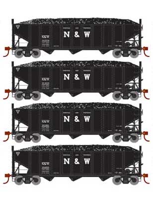 Athearn 15164 HO Scale 40' 3 Bay Ribbed Hopper with Load Norfolk & Western N&W 4 Pack #2