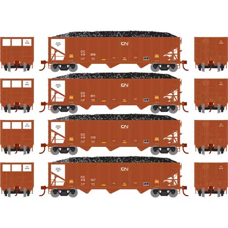 Athearn 15167 HO Scale 40' 3 Bay Ribbed Hopper with Load Canadian National CC 4 Pack #2