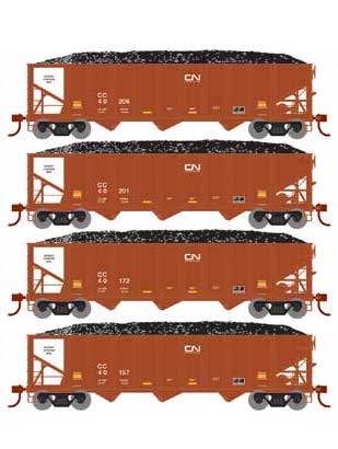 Athearn 15167 HO Scale 40' 3 Bay Ribbed Hopper with Load Canadian National CC 4 Pack #2