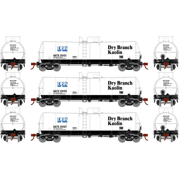 Athearn 16353 HO Scale 16k Clay Slurry Tank Car Dry Branch Kaolin GATX 3 Pack #1