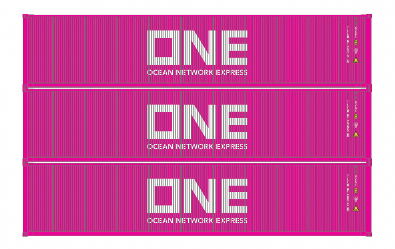 Athearn 16388 HO Scale 40' Low Cube Container Ocean Network Express ONE TLLU 3 Pack #2