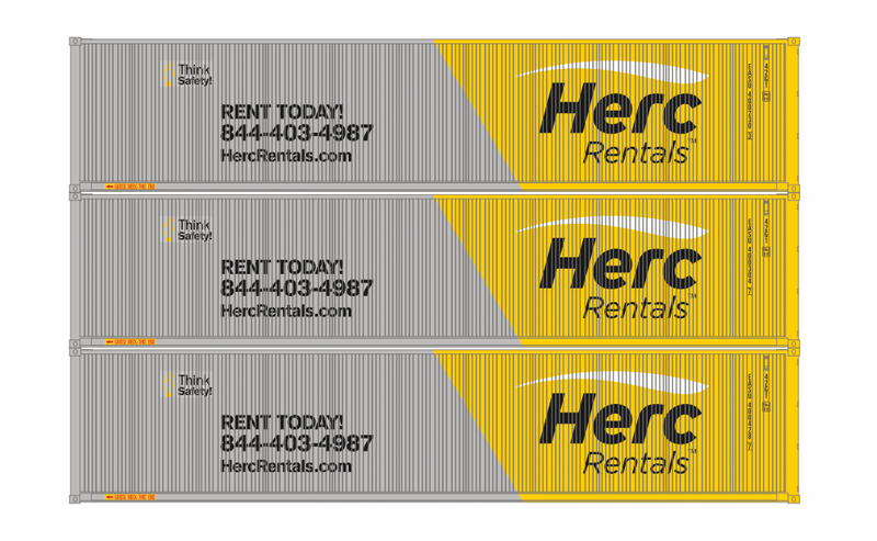 Athearn 16391 HO Scale 40' Low Cube Container Herc Rentals EASU 3 Pack #1