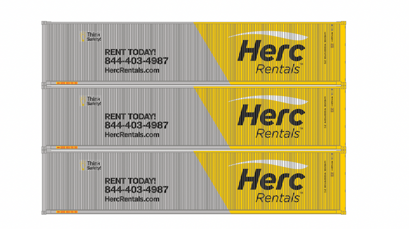 Athearn 16392 HO Scale 40' Low Cube Container Herc Rentals EASU 3 Pack #2