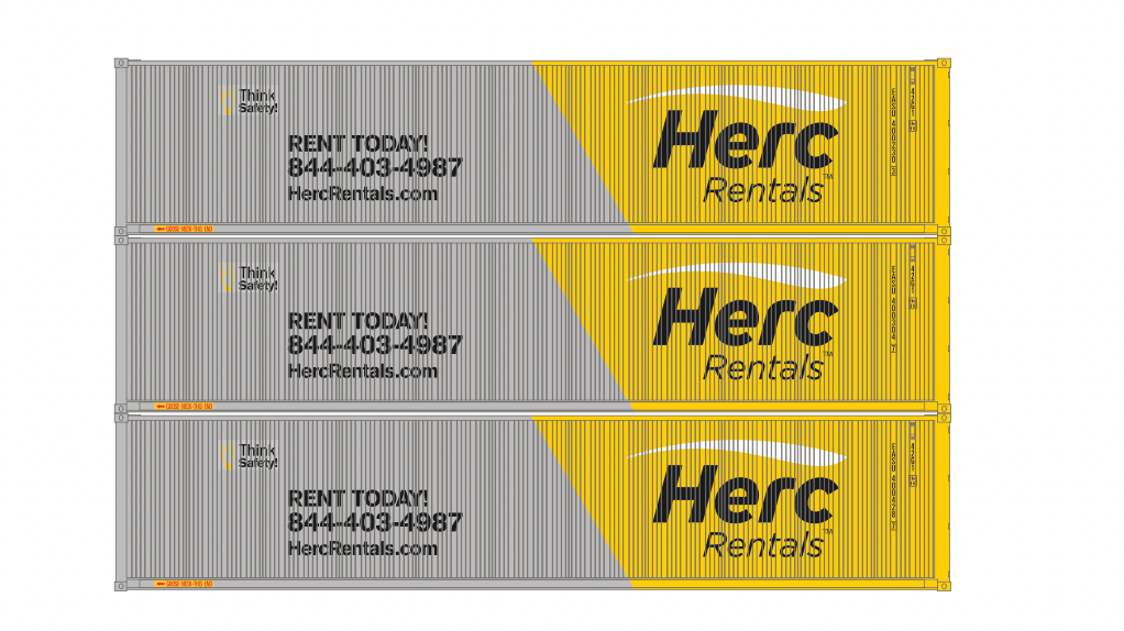 Athearn 16392 HO Scale 40' Low Cube Container Herc Rentals EASU 3 Pack ...