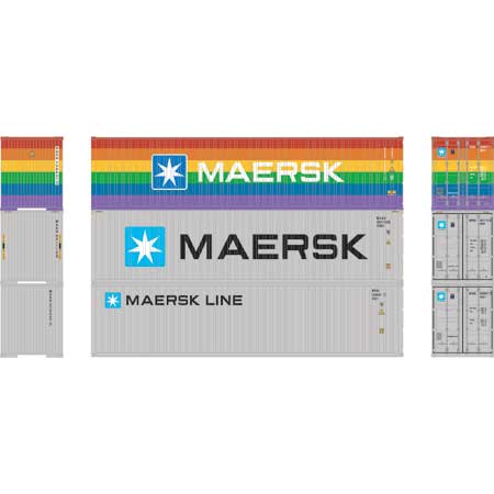 Athearn 17446 N Scale 40' High Cube Container (Rainbow) Maersk 3 Pack