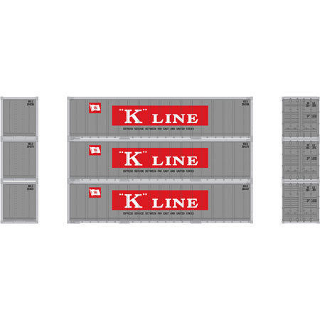 Athearn 17702 N Scale 40' Smooth Side Container K-Line 3 Pack
