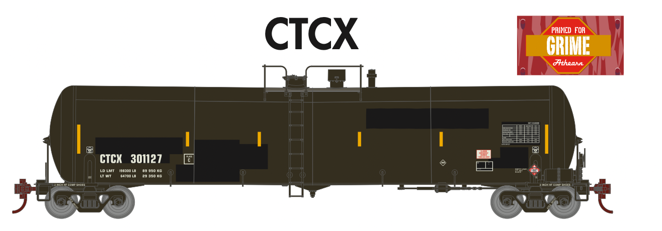 Athearn 18038 N Scale 30,000 Gallon Ethanol Tank Car CTCX 3 Pack #2 (Primed for Grime)